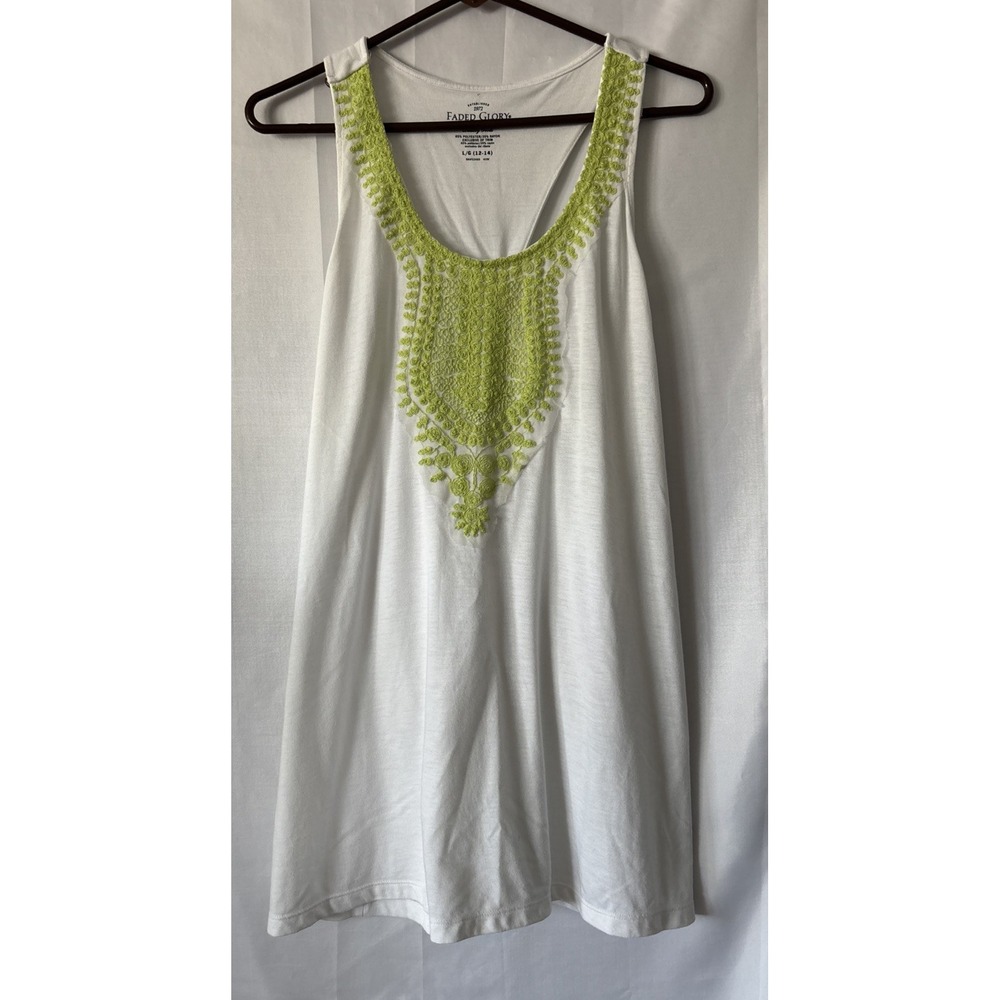 Faded Glory Womens Cover Up Sleeveless Peasant Top XL Embroidered TankTop Cotton